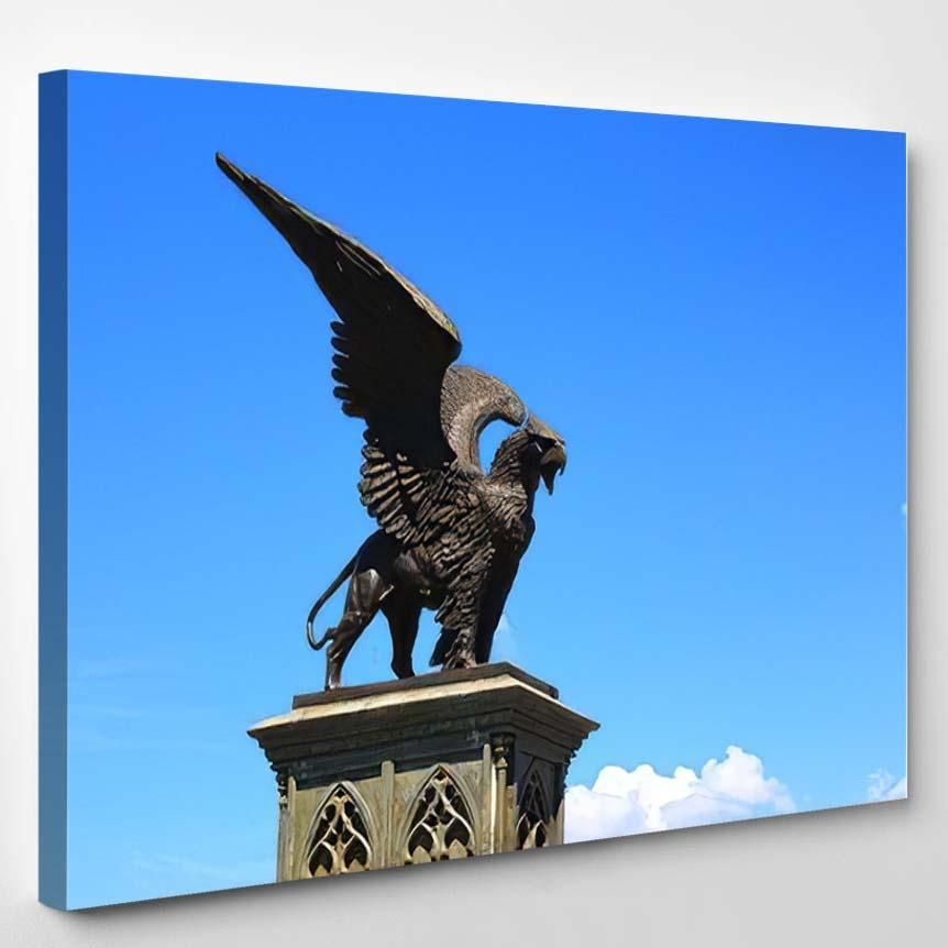 Statue Griffin Griffon Against Sky Legendary – Eagle Animals Canvas Art Wall Decor Christmas Gift Ideas