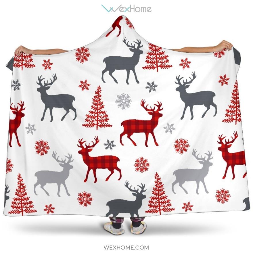 Deer Tree Snowflakes Chrismas Pattern Hooded Blanket