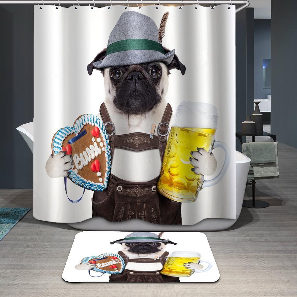 The Cute Dog With Beer 3D Printed Shower Curtain Gift Home Decoration