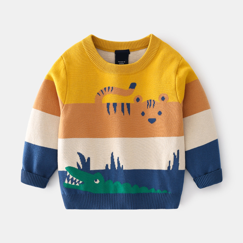 Autumn Baby Boys Sweater Coat Kids Knitted Pullovers Tops Cartoon Cat Dinosaur Long Sleeve Sweaters Girls Outerwear Tee 2022 alx