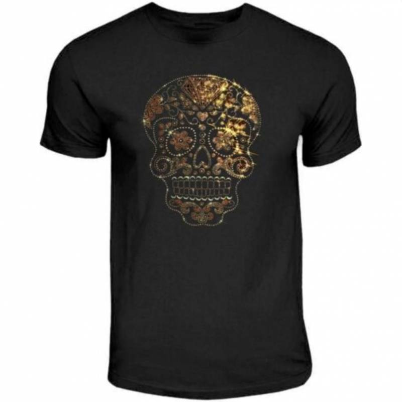 Rhinestone Studs Sugar Skull Mens Gold On Gold Candy Skull Men And Women T Shirt S-5Xl