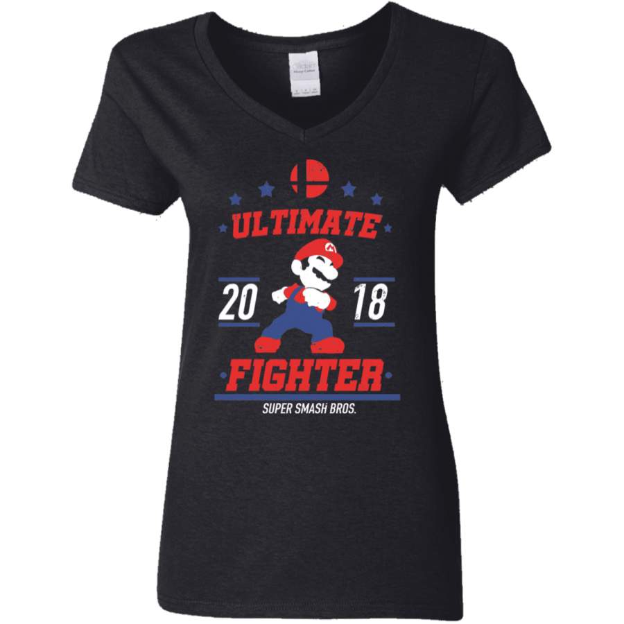 Ultimate Fighter Mario Women’s V-Neck T-Shirt