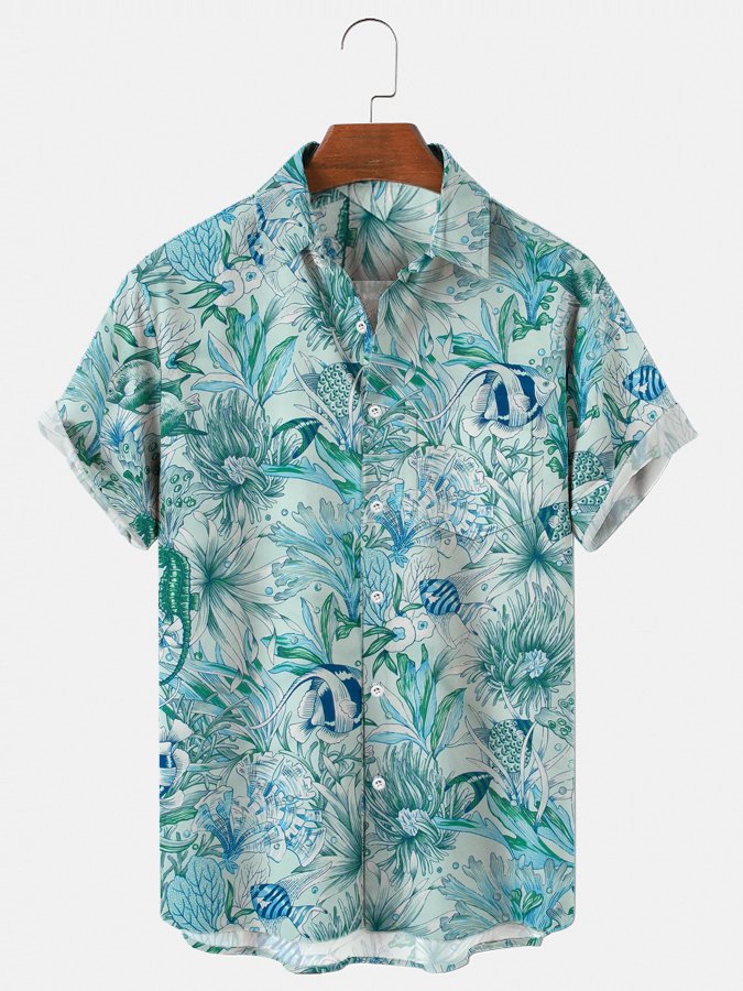 Mens Hawaii Shirt Casual Aloha Beach Shirts Green Animal Ha54366