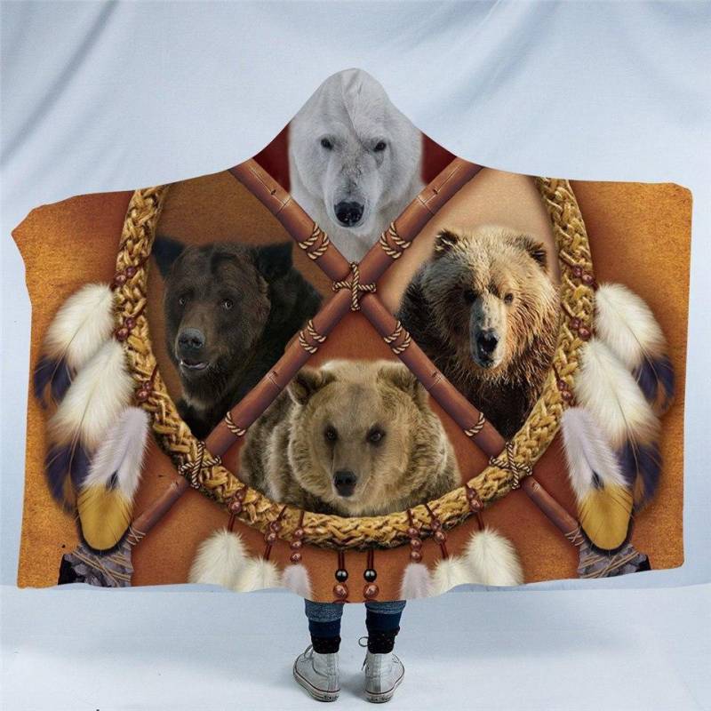 BeddingOutlet Dreamcatcher Adults Hooded Blanket Bear Tiger Wolf Indian Sherpa Fleece Wearable Blanket Tribal Home Textiles