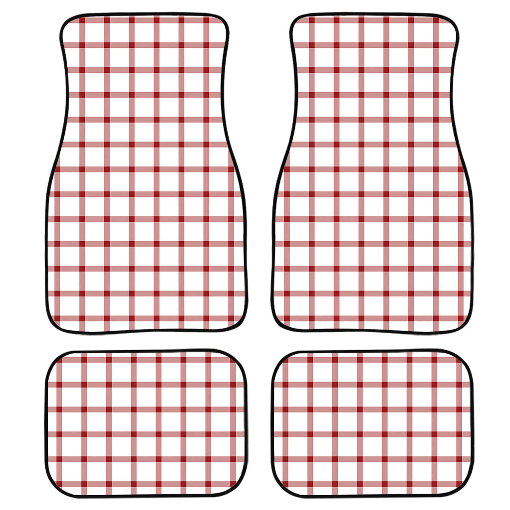 Red And White Tattersall Pattern Print Front And Back Car Floor Mats, Front Car Mat