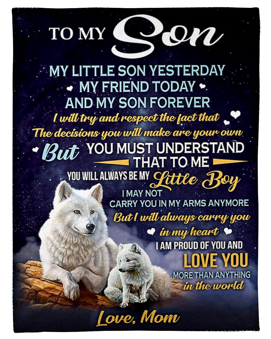 Wolf To My Son My Little Son Yesterday Fleece Blanket Gift For Son From Mom Home Decor Bedding Couch Sofa Soft And Comfy Cozy