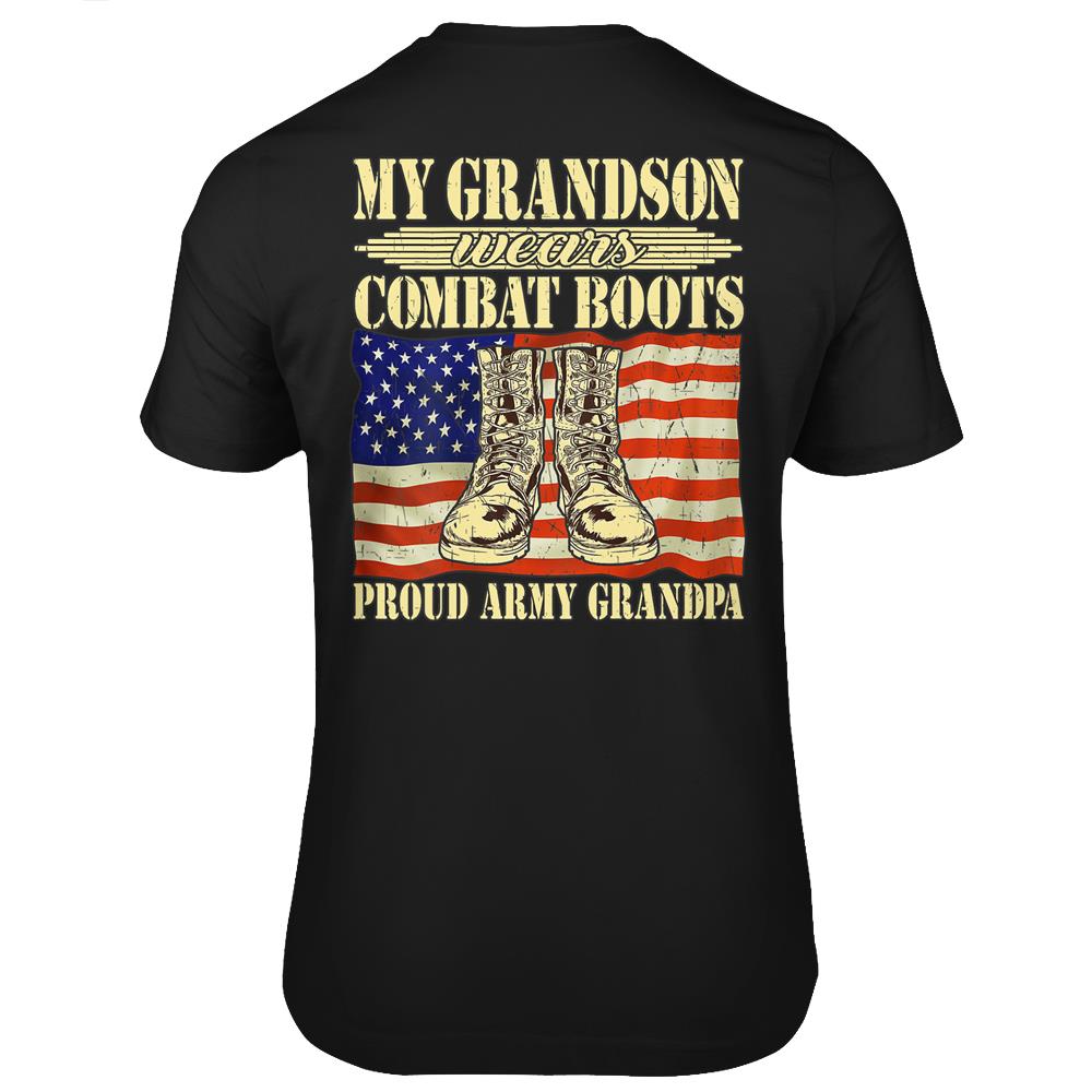 Mens My Grandson Wears Combat Boots Military Proud Army Grandpa T Shirts Print On Back