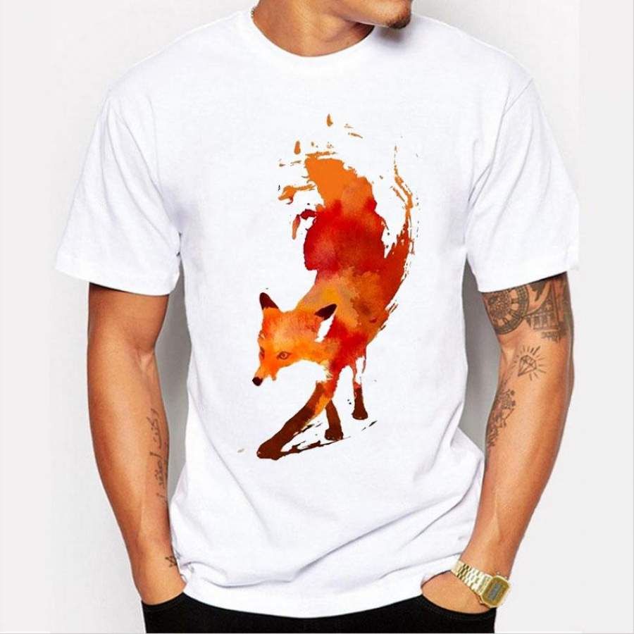 Tshirt men 2016 New Creative Painted Fox T-shirt Short Sleeve Brand Clothing Tops Hipster Fashion O-neck T Shirt Men