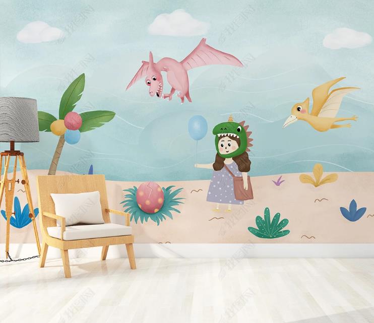 3D Modern Hand-Painted Dreamy Dinosaur Wall Mural Wallpaper Sww1617