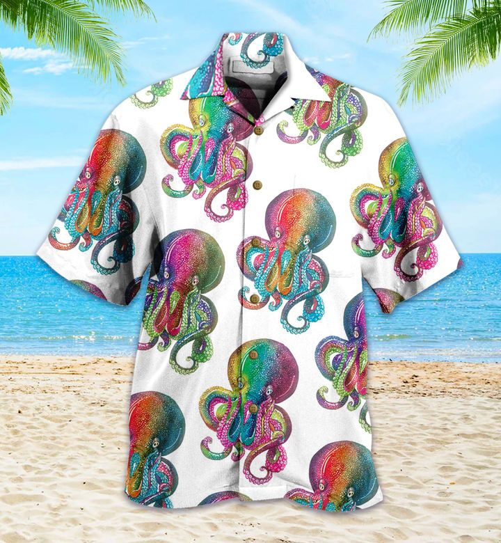 Rainbow Octopus White Unique Hawaii Shirt Ha73466