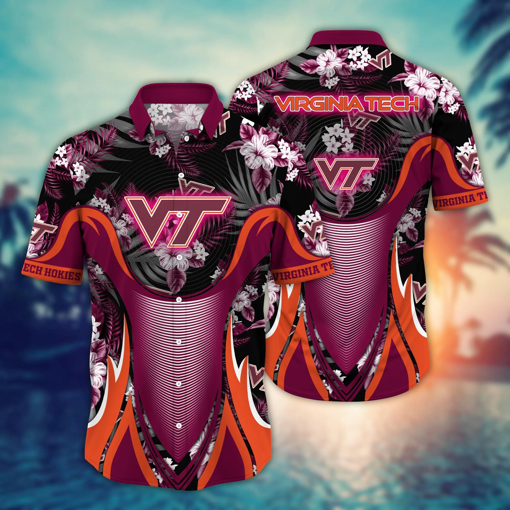 Virginia Tech Hokies NCCA Hawaiian Shirt Sun Showers Aloha Shirt