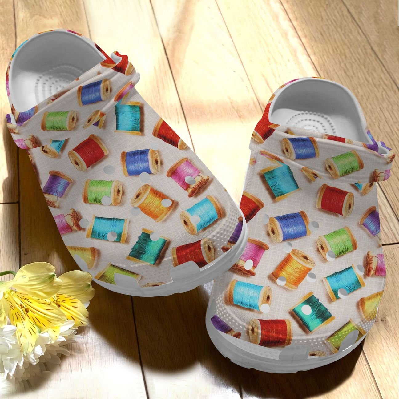 Sewing Personalize Clog, Custom Name, Text, Fashion Style For Women, Men, Kid, Print 3D Whitesole 3 Styles Cotton Reels