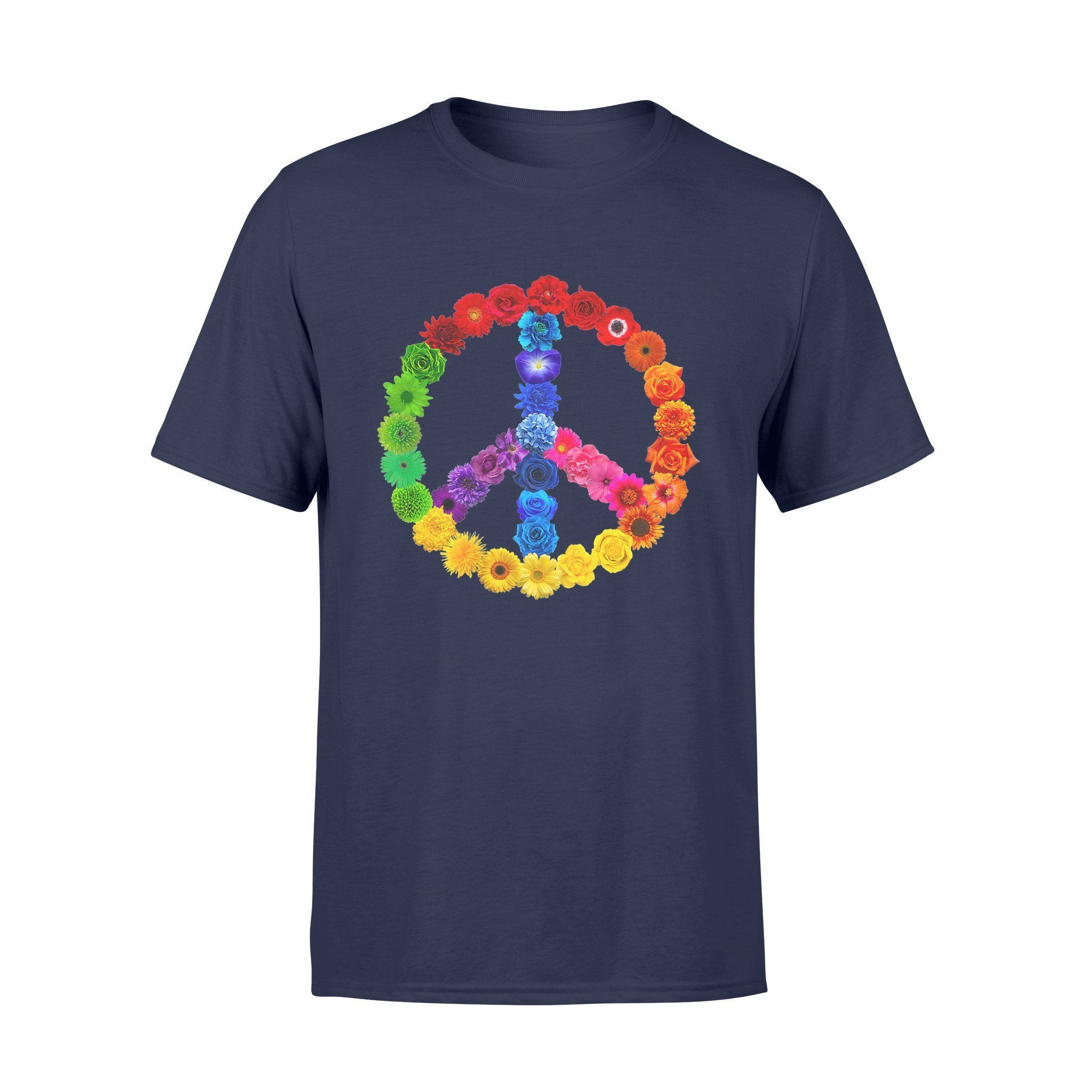 Peace Sign Rainbow Flowers T Shirt Love 70S 60S Hippie Gift – Standard T-Shirt