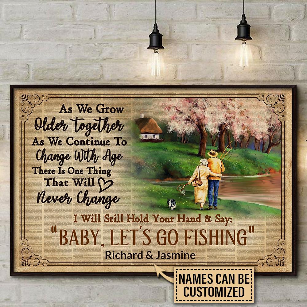 Aeticon Gifts Personalized Fishing Couple Grow Older Canvas Mom Dad Gift Home Decor