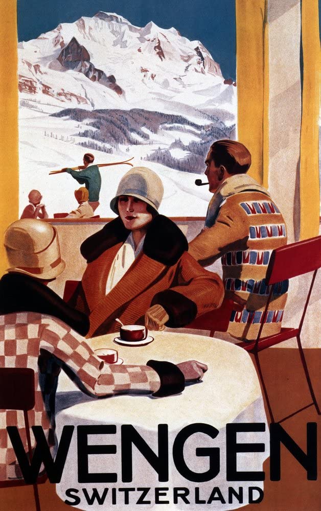 Wengen, Switzerland, Interior View Of Wengen Downhill Club, Vintage Travel Poster