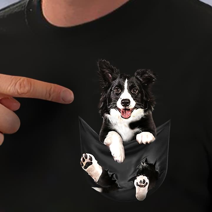 Border Collie Puppy Sit In Ripped Pocket For Lovers Standard Men T-shirt