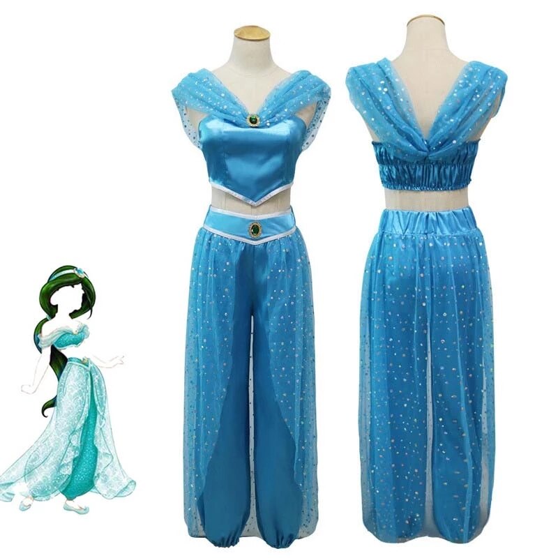 Aladdin Jasmine Cosplay Costume Adult Women Girls Halloween Party Dress Jasmine Costume Sets Jasmine Princess fancy Costume alx