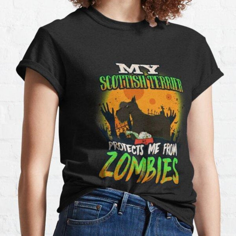 Scotthish Terrier Protects Me From Zombies Gift Dog Lovers T shirt