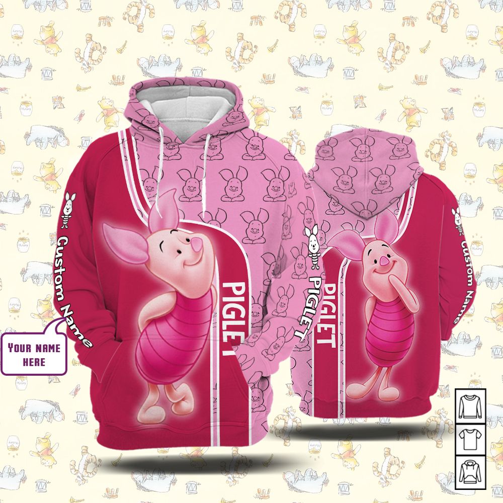 Winnie The Pooh Cartoon Piglet Form Hoodie All Over Printed 3D Personalized Custom Name Unisex Men Women