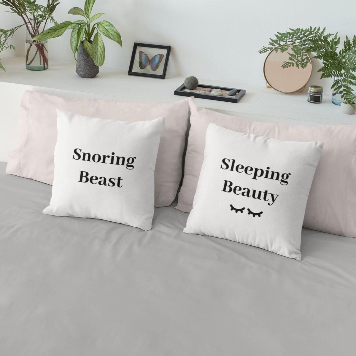 Snoring Beast / Sleeping Beauty Couple Pillow Cases