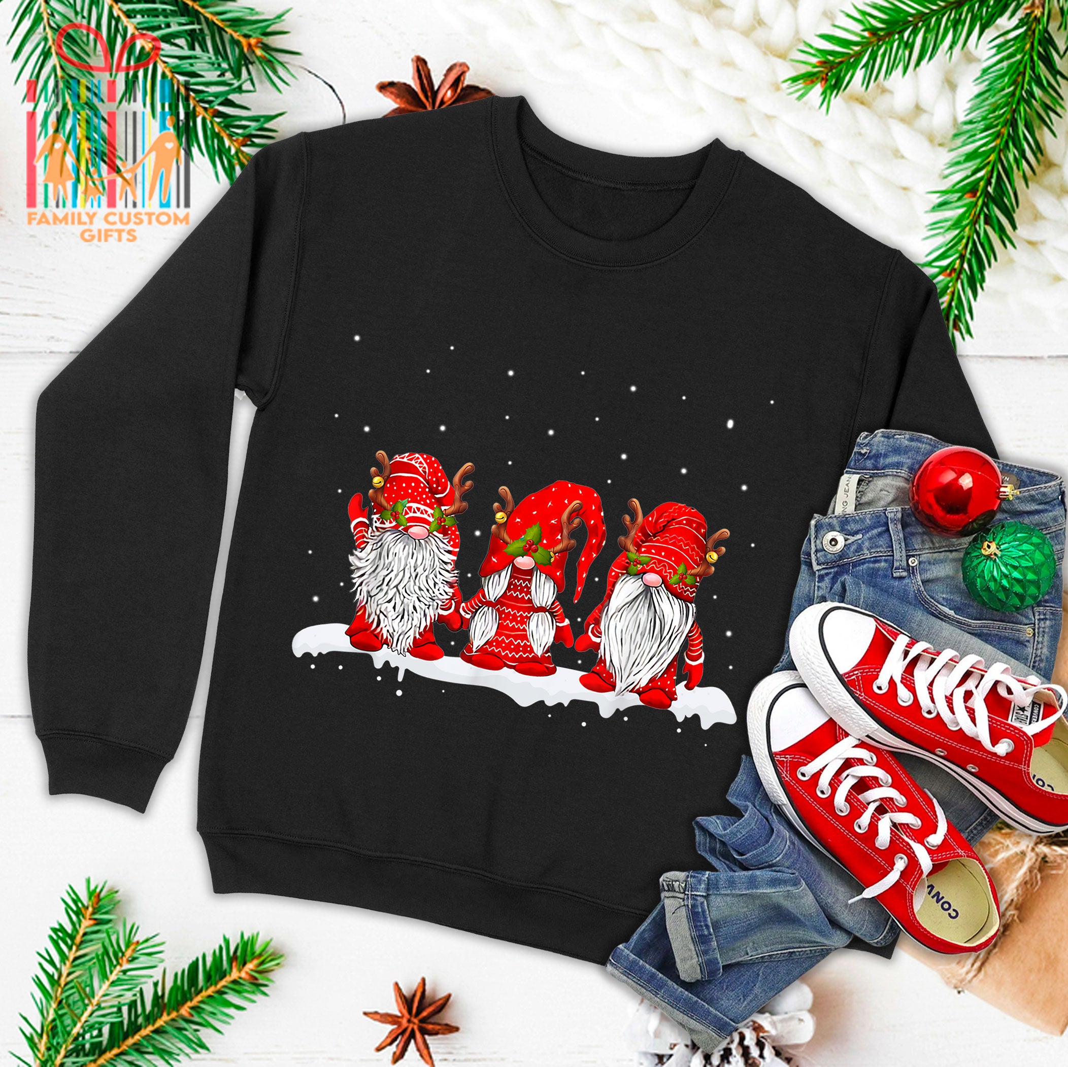 Three Nordic Gnomes Winter Christmas Swedish Elves Ugly Christmas Sweater T-Shirt