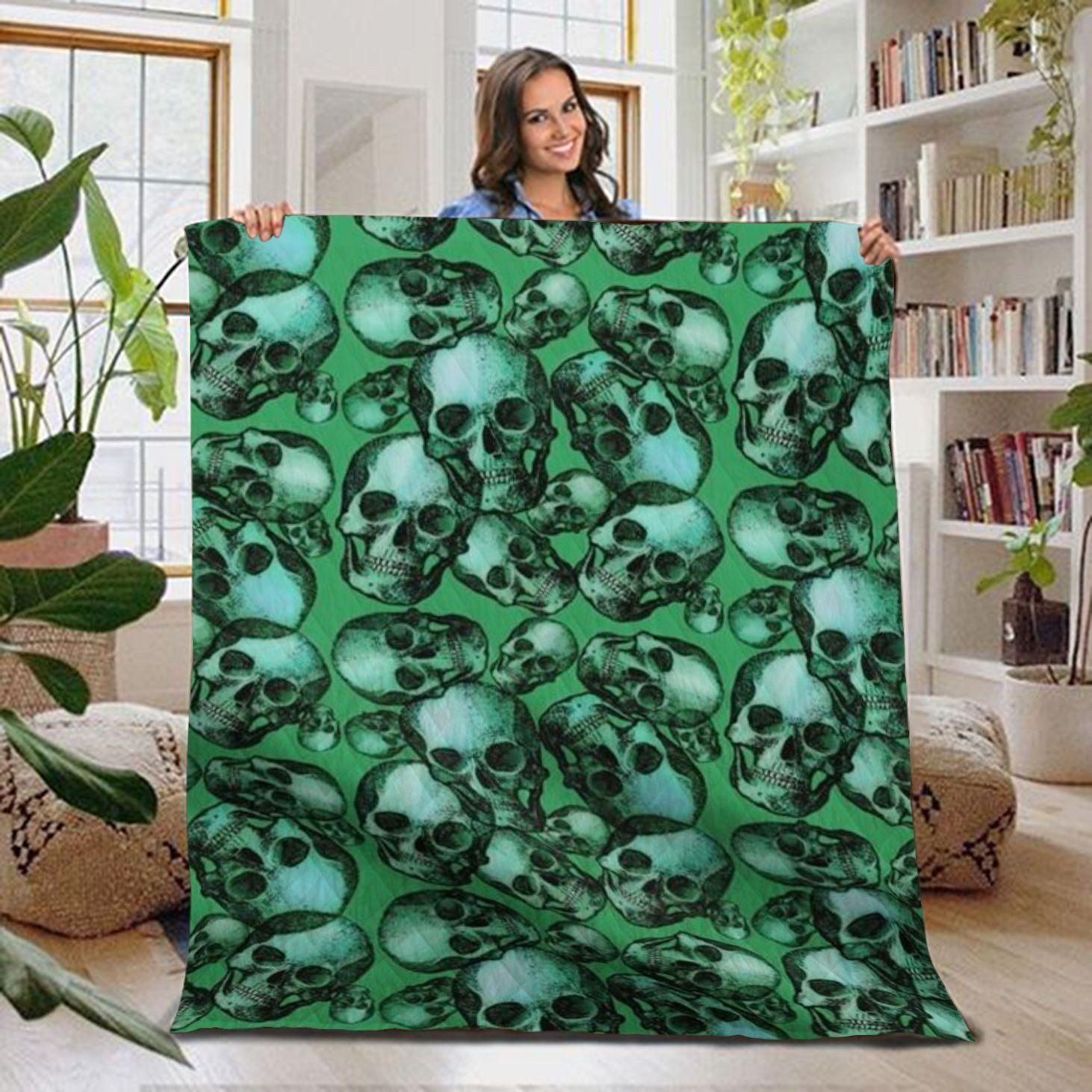 Green Skull Quilt Blanket