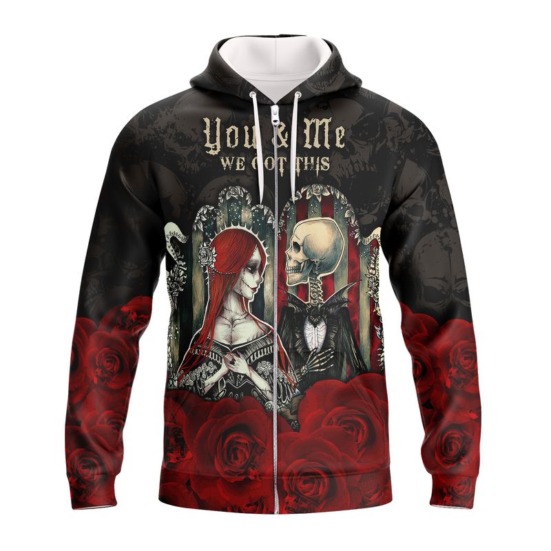 3D Full Print – America Skull Couple, Love, Rose Hoodie Td