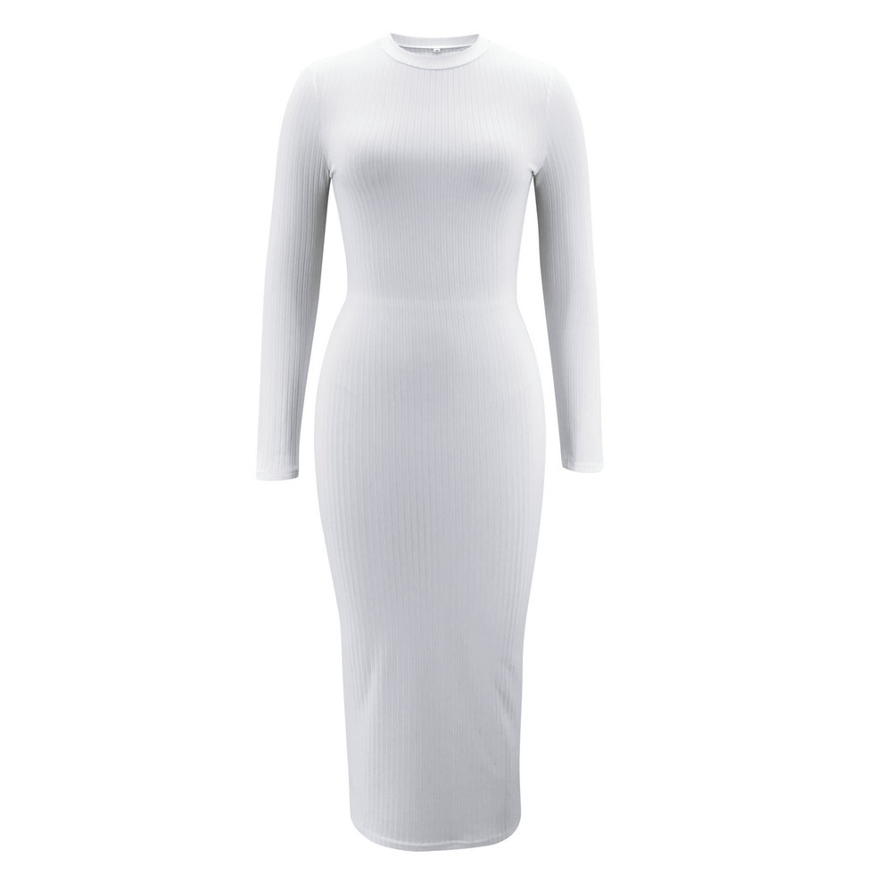 Women Dresses Sexy Backless Lace-up White Dress Autumn TurtleneckLong Sleeve Solid Color Bodycon Midi Dress for Women Clubwear alx