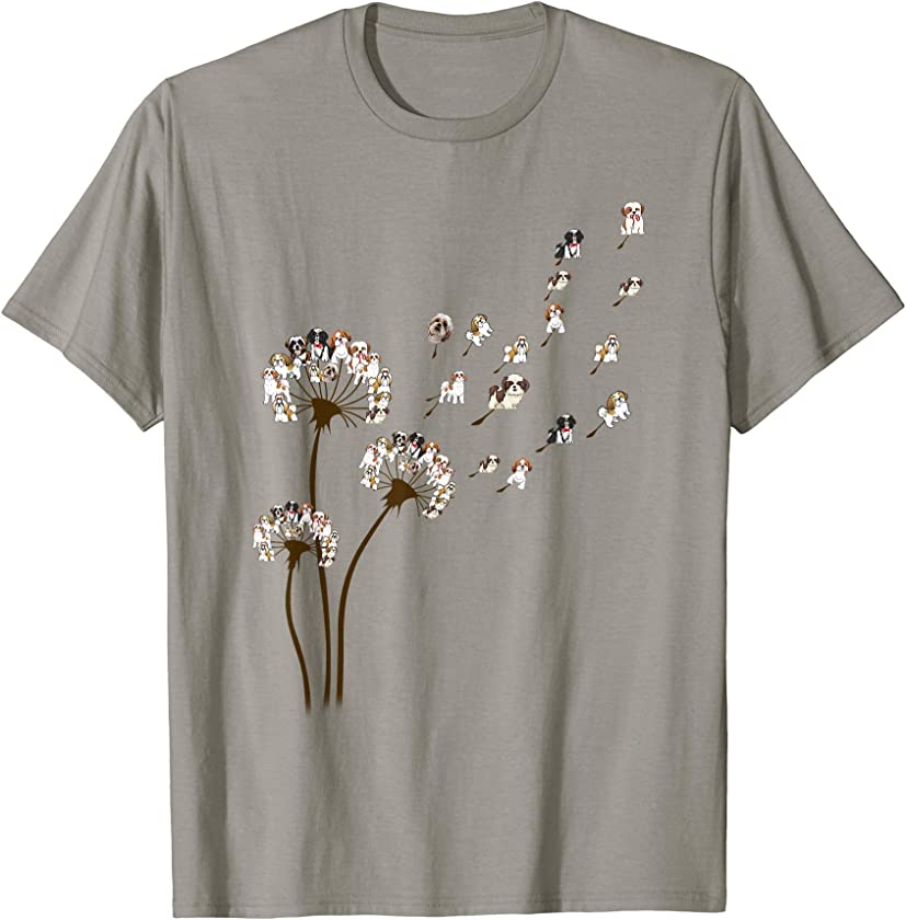 Shih Tzu Dog Dandelion Flower Funny Animal Lovers Men Women T-Shirt