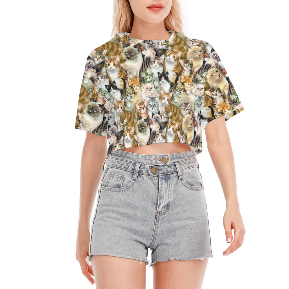 All Over Print Cute Kitten Cropped T-Shirt