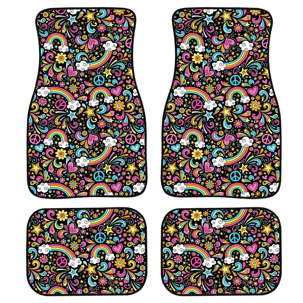 Groovy Hippie Peace Pattern Print Front And Back Car Floor Mats, Front Car Mat