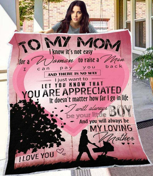 To My Mom Pink Heart I Will Always Be Your Little Boy, Gift From Son Fleece Blanket Home Decor Bedding Couch Sofa Soft And Comfy Cozy