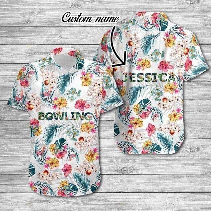 High Quality Custom Name Bowling Tropical White Hawaii Aloha Shirts Ha99075