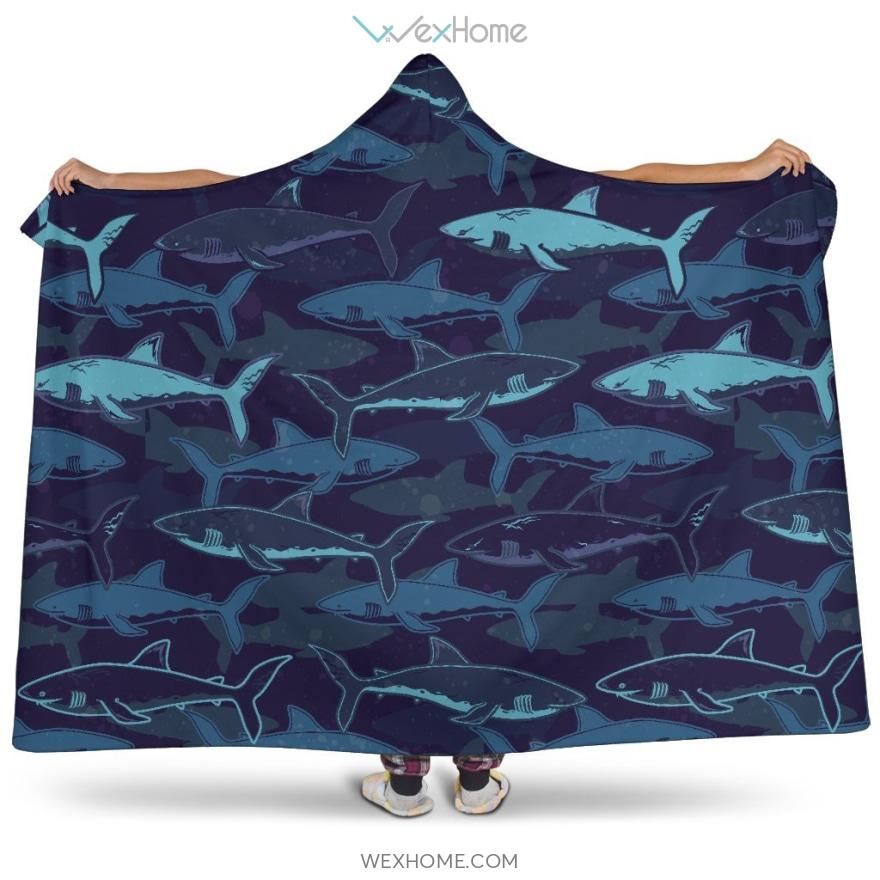 Shark Pattern Hooded Blanket