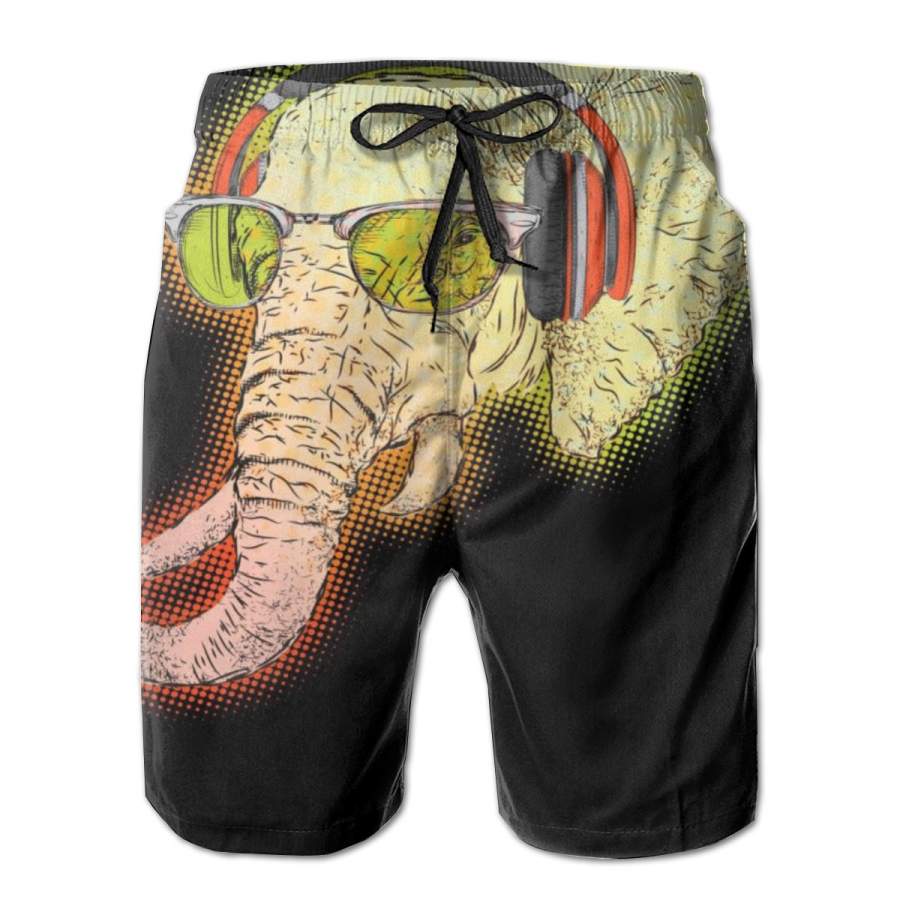 2 Pack DJ Elephant Horizontal Poster Men Swim Trunks Drawstring Elastic Waist Quick Dry Beach Shorts with Mesh Lining Swimwear Bathing Suits