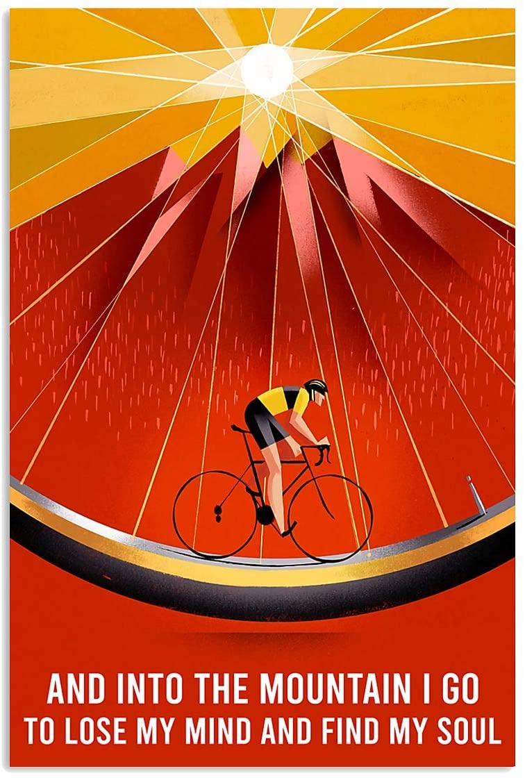 Vintage Man Cycling – Into The Mountain Find My Soul Poster Art Print      Home Decor Gift For Men Women Family Friend On Birthday Xmas