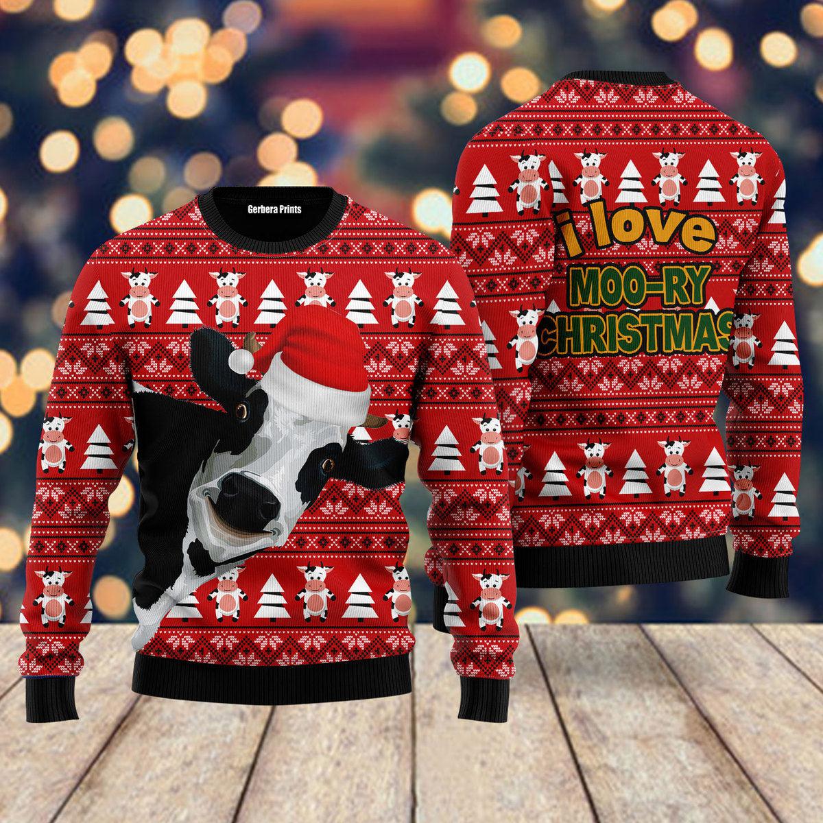 Funny Cow Moory Christmas Ugly Christmas Sweater | For Men & Women | Uh1318