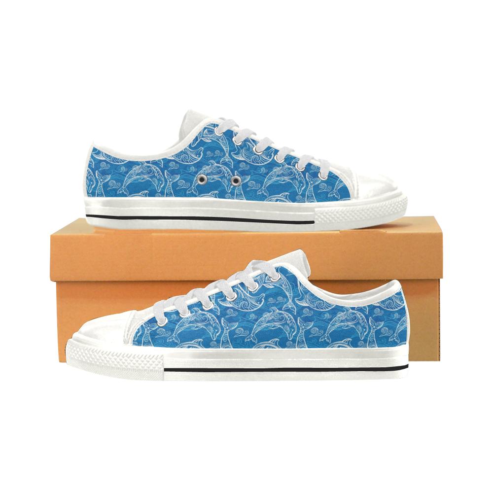 Dolphin Tribal Blue Pattern Women’s Low Top Shoes White