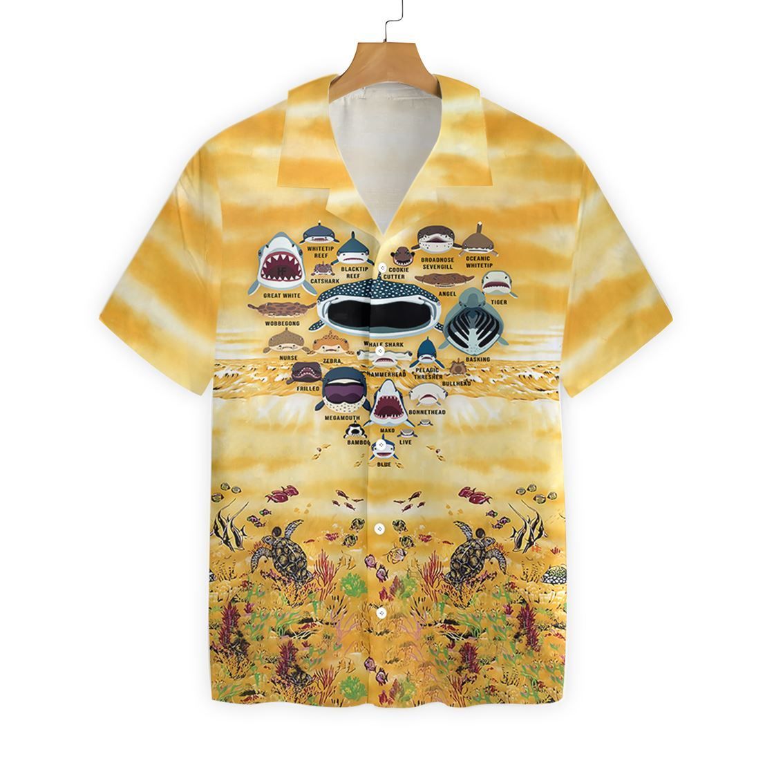 Beach Shirt Felacia [Hawaii Shirt] Love Shark Faces -Zh5812