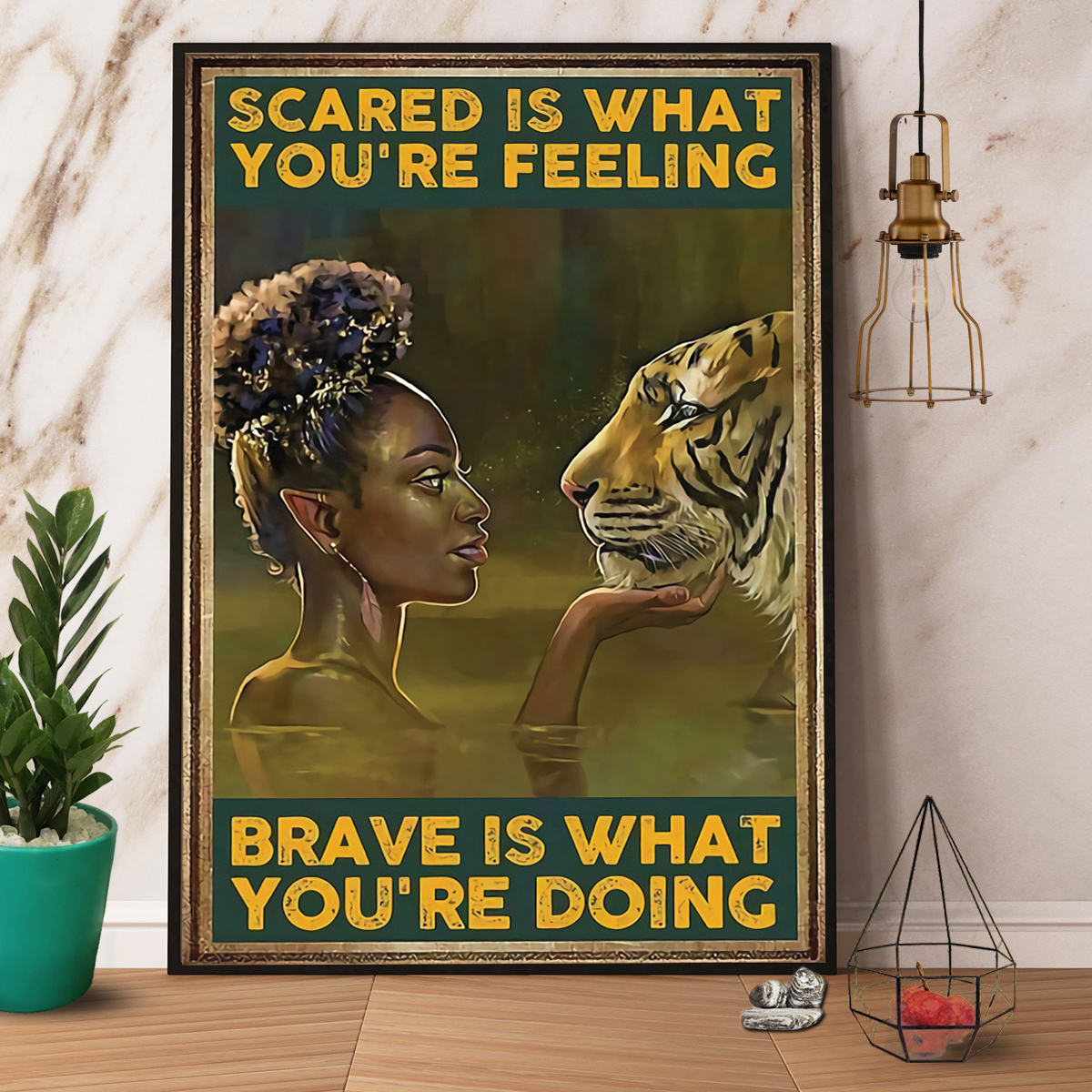 Black Woman And Tiger Scared Is What You’Re Feeling Poster No Frame