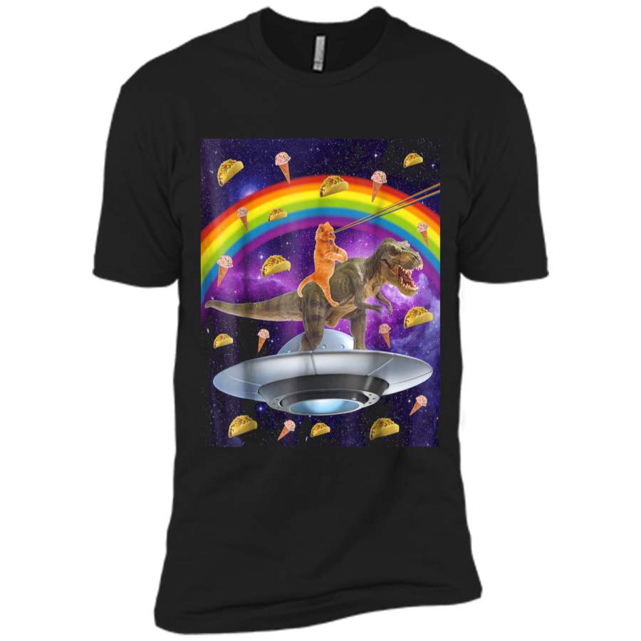 Taco Kitty Rainbow Laser Eye T-Rex Riding Space Cat  Next Level Premium Short Sleeve Tee