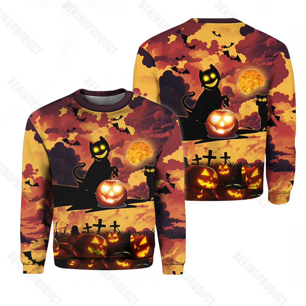 Black Cat Halloween Crewneck Sweatshirt All Over Print Sweatshirt For Women Sweatshirt For Men Swn1250