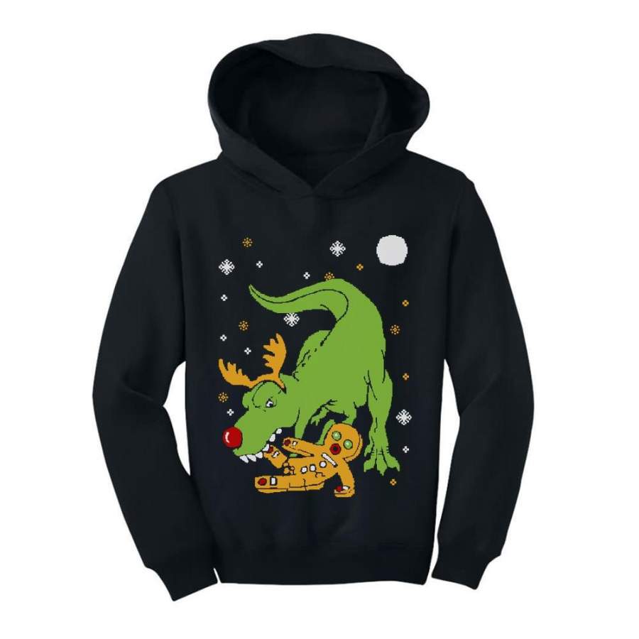 T-Rex Biting Gingerbread Ugly Christmas Toddler Hoodie