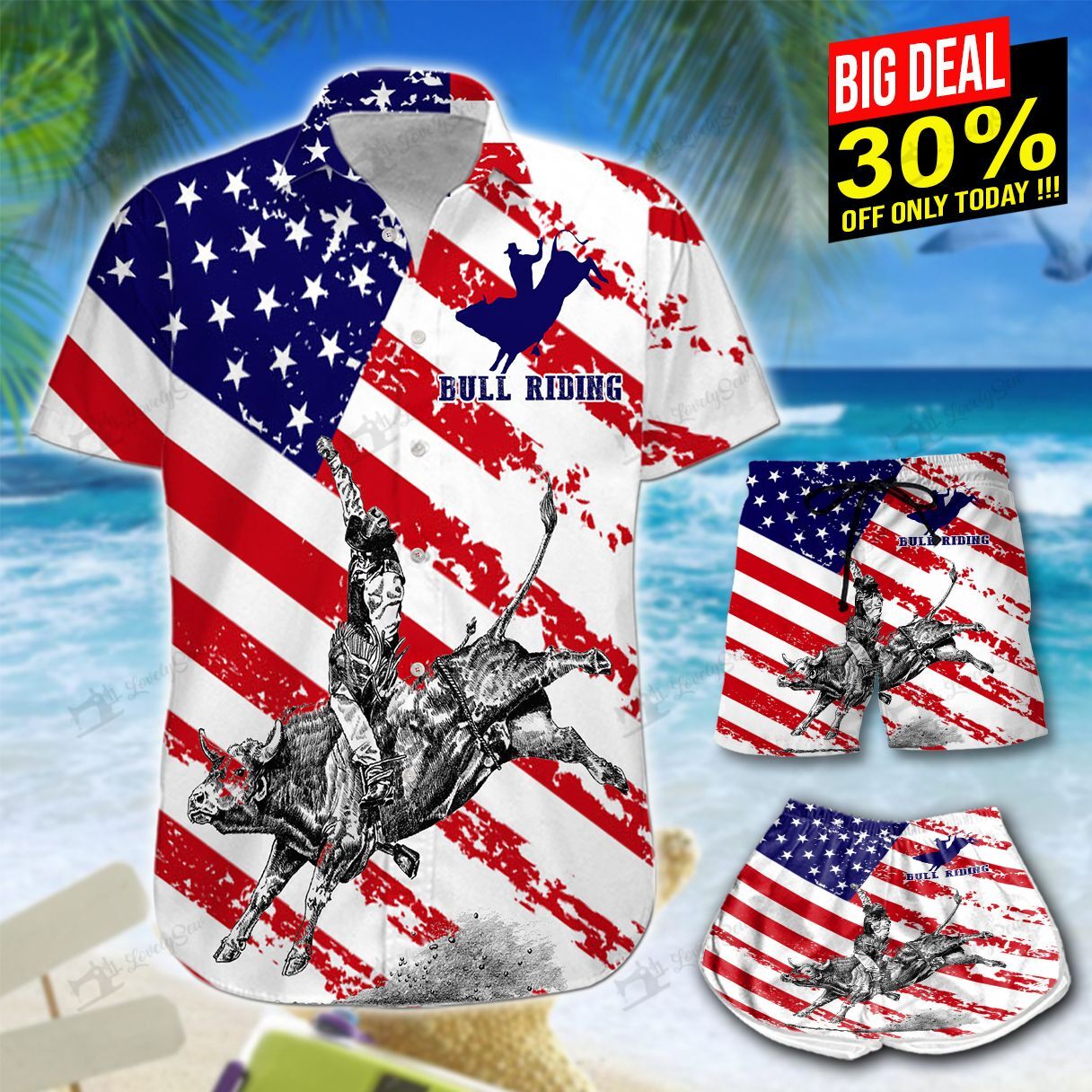 Bull Riding American Hawaiian Shirt Shorts Ha104958