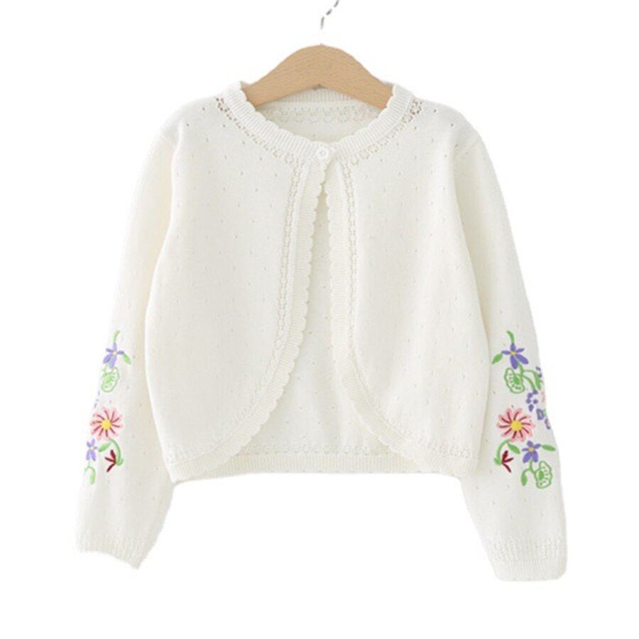 White Children Girls Cardigan Sweater Embroidery 100% Cotton Girls Jaket Coat 2 3 4 6 8 Years Old Kids Clothes RKC185005 alx