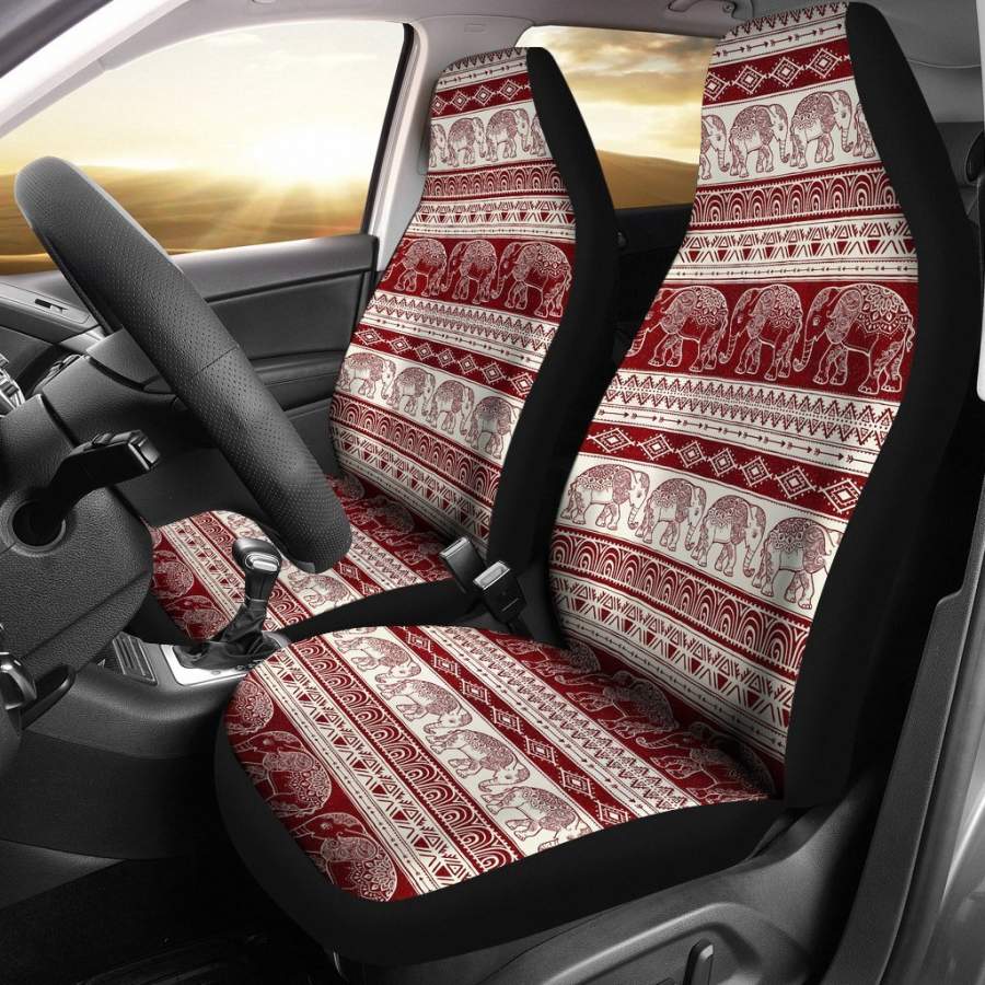 Red Aztec Elephant Pattern Print Universal Fit Car Seat Cover