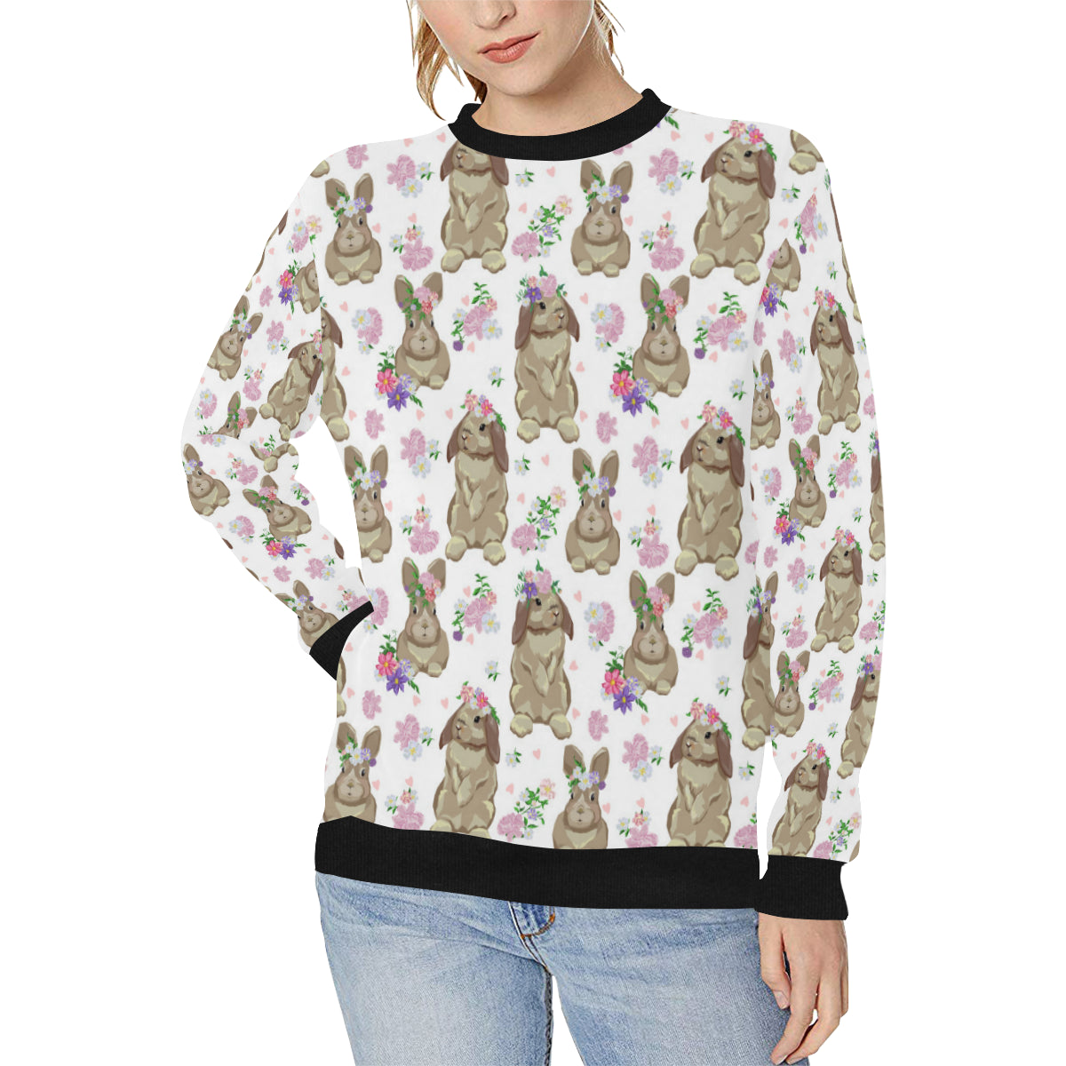 Rabbit Pattern Women’s Crew Neck Sweatshirt