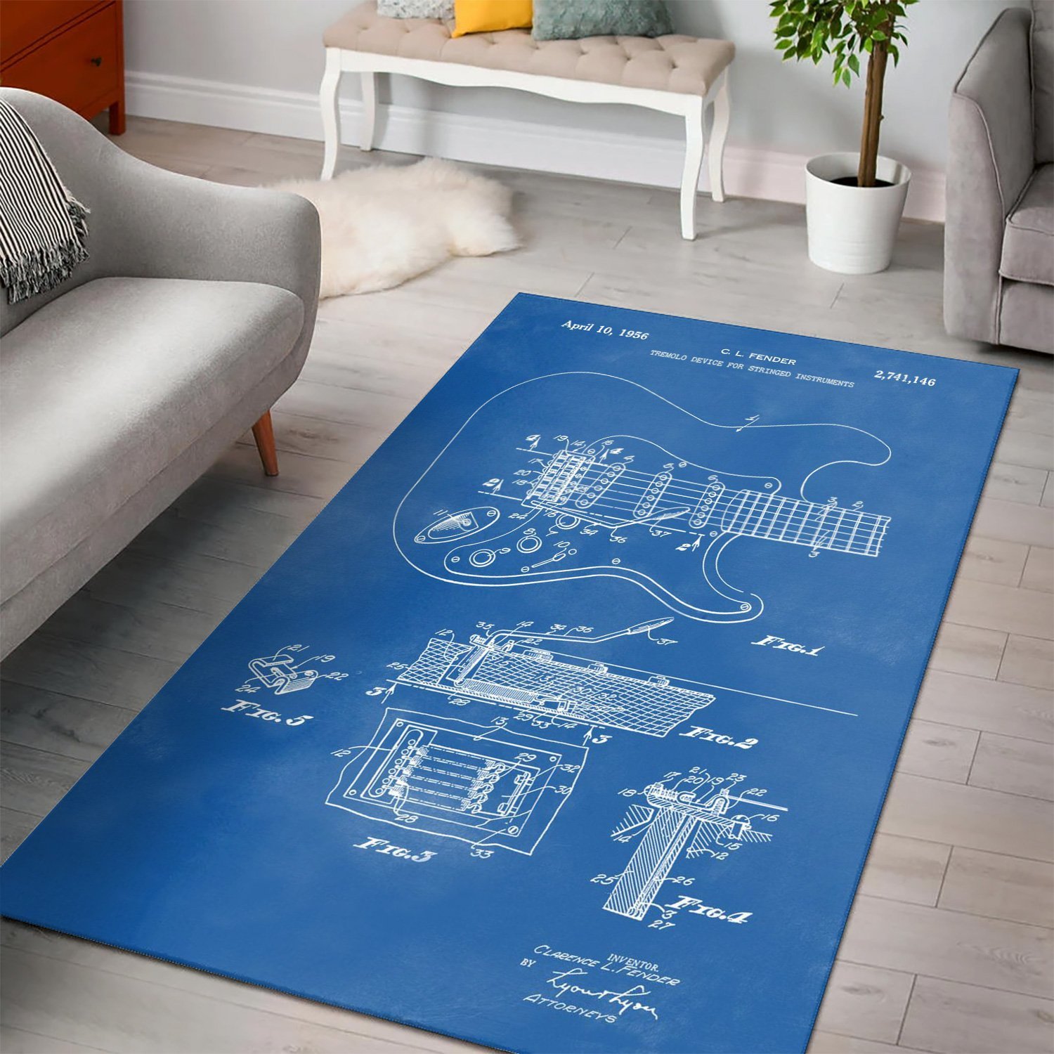 Fender Tremolo Sketch  Instrument Area Rug,  Living room and bedroom Rug,  Halloween Gift