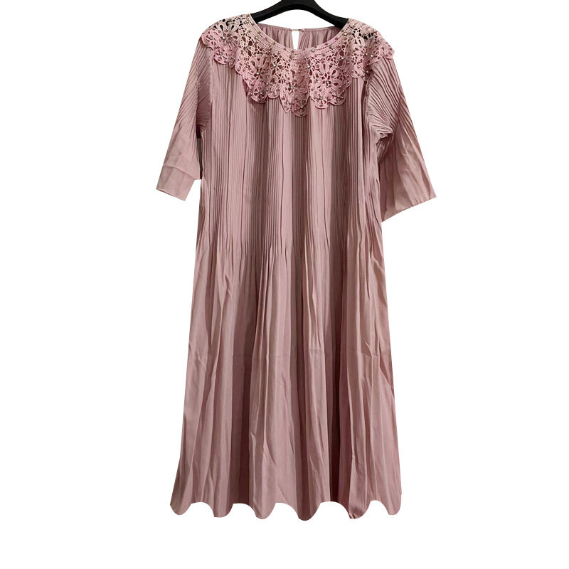 Summer Women’s Loose Plus Size Mid-Length Vintage Dress 3XL 4XL 5XL 6XL O-Neck Half Sleeve Chiffon Pink Party Pullover Dresses alx