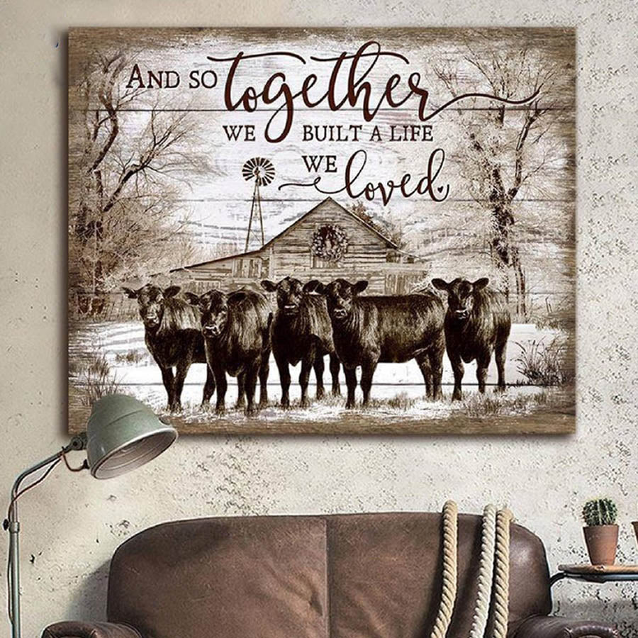 Angus Cow Wall Art Canvas, Farming Farmers Canvas, Together We Built A Life Wall Art, Wall Decor Living Home Decor